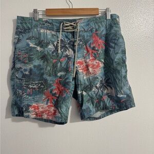 Faherty Men’s Board Shorts | Tropical Hawaiian Palm Floral Print |‎ Size 33 GUC